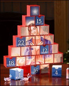 Mary Madonna Infant Jesus Christmas Advent Calendar Tree with Drawers
