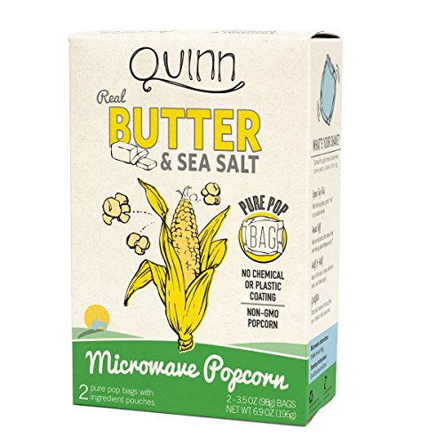 Quinn Popcorn Microwave Popcorn - Made with Organic Non-GMO Corn - Great Snack Food for Movie Night {Butter & Sea Salt, 1 Box}