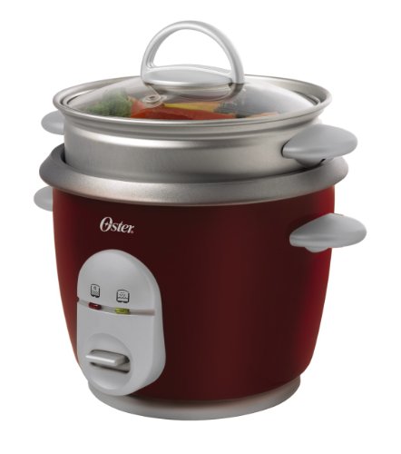 Oster 4722 3-Cup Uncooked Resulting in 6-Cup Cooked Rice Cooker with Steaming Tray, Red