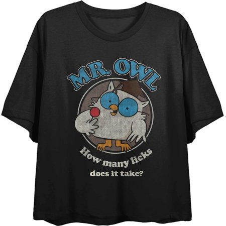 Juniors' Tootsie Pops Mr. Owl Crop Graphic Tee, Girl's, Size: Medium, Black