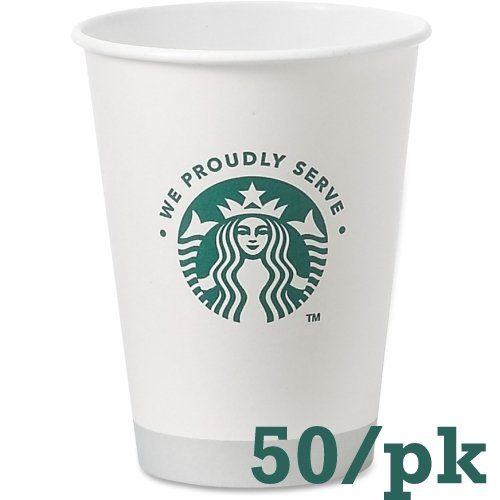 Starbucks White Disposable Hot Paper Cup, 12 Ounce, 50 Pack