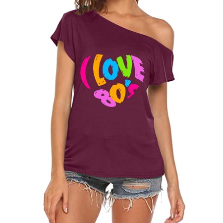 Onlywo Blouses for Women Trendy  Fashion Women S Summer Short Sleeve T Shirt Sexy Slanted Neck Letter Print Loose Comfortable Tee Tops Blouse