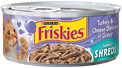 Friskies Wet Cat Food, Savory Shreds, Turkey & Cheese Dinner in Gravy, 5.5-Ounce Can, Pack of 24