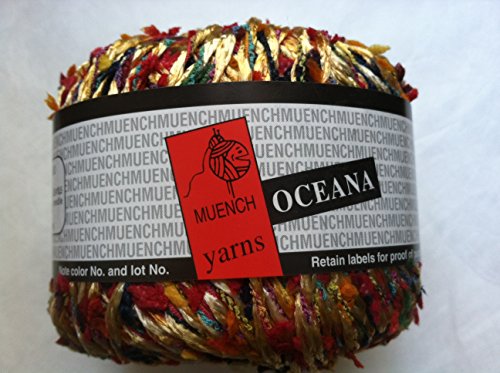 Muench Oceana Yarn #4804 Gold with Red, Green, Orange, Yellow, Blue, Black Bows - 50 Gram thumbnail