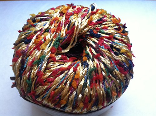 Muench Oceana Yarn #4804 Gold with Red, Green, Orange, Yellow, Blue, Black Bows - 50 Gram thumbnail