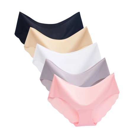Roliyen Women S Sexy Non-Trace Ice Silk Breathable Midwaist Solid Color Underwear 5PC