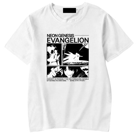 SHIYAO Neon Genesis Evangelion Shirt for Men Graphic Print T-Shirts Crew Neck Short Sleeve Shirt Tops(White-L)