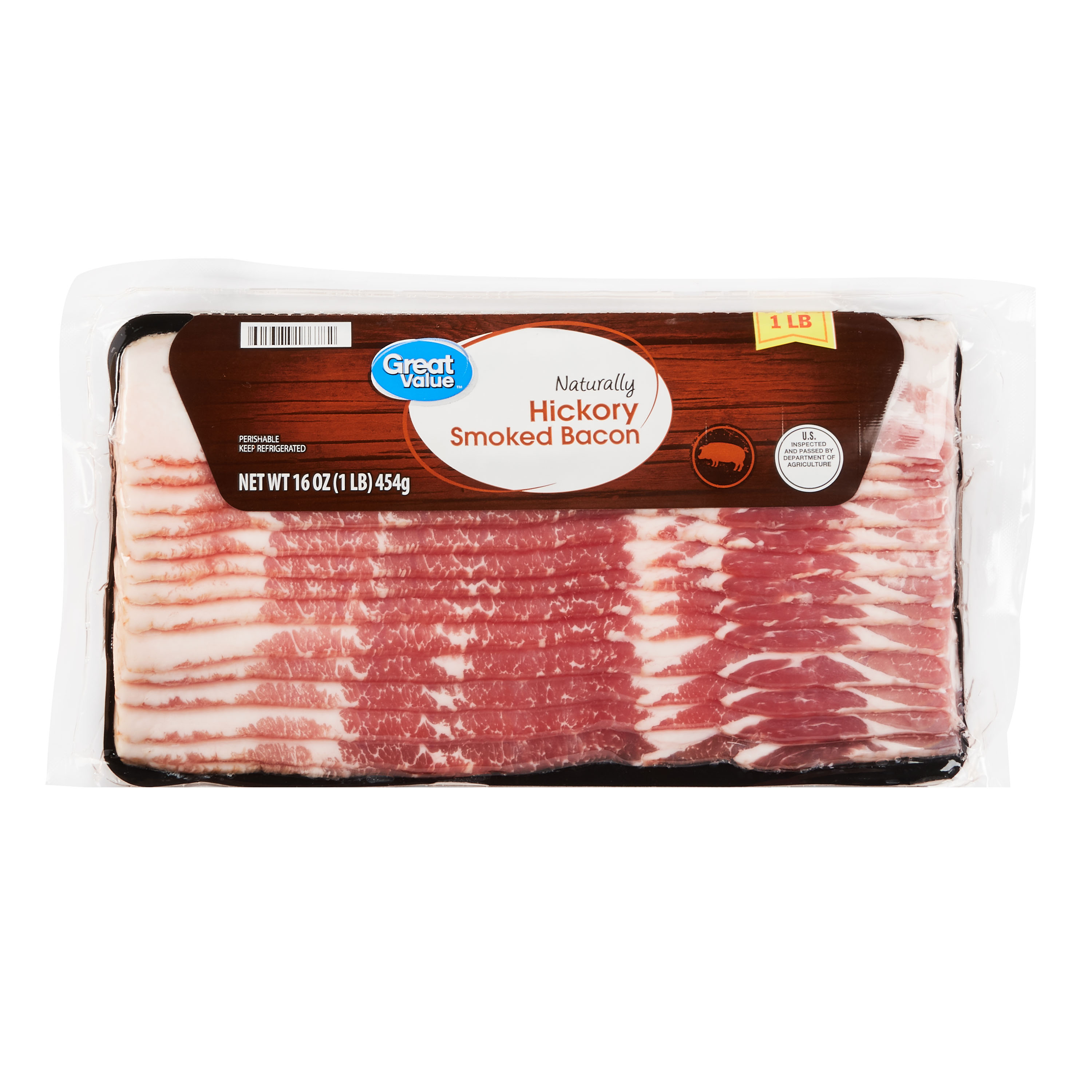 Great Value Naturally Hickory Smoked Bacon, 16 Oz Image
