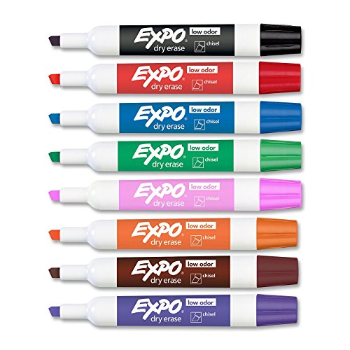 Expo 80078 Low Odor Dry Erase Markers, Chisel Tip, Assorted Colors, 12 Sets with 8 Markers, Total of 96 Markers