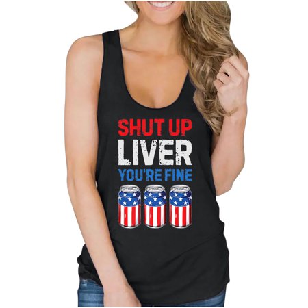 Onlywo Womens Tops Dressy Casual  Fashion Women Summer Casual Sleeveless Tank Tops Round Neck Strap Independence Day Print Loose Comfortable T Shirt B