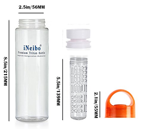 INeibo Infuser Water Bottle 24oz/700ml - Best Flavor Infusion Sport Bottle Made from Premium Eastman TRITAN Material - BPA Free - Leak Proof - 24 Oz -