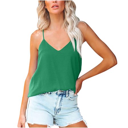 Onlywo Blouses for Women Plus Size  Women S Summer Casual Sleeveless Tops V Neck Sexy Sling Solid Color Trendy Loose Comfortable Vest Blouse