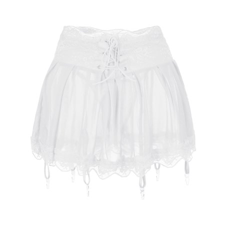 Roliyen Women Fashion Sexy Lingerie Skirt with Garter Belt Mesh Skirt Mini Skirt
