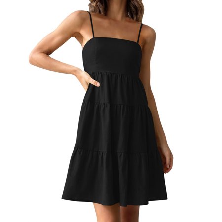 Casual Summer Dresses 2022 Womens Summer Casual Beach Sleeveless Solid Dress Mini Dress Trendy Summer Dresses 3119