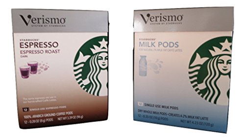 Starbucks Verismo 12 Espresso Roast Dark Pods and Starbucks Verismo 12 Milk Pods Bundle