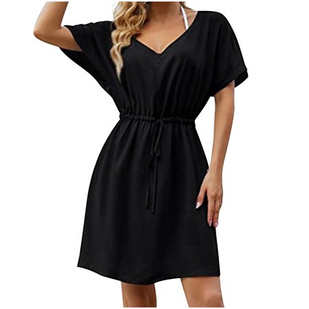 Womens Dresses Sun Dress Women S Summer Dresses for Women Solid Color Sleeveless Smock Beach Dress Sundresses for Women 0049