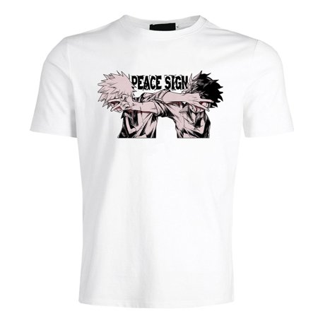 SHIYAO My Hero Academia Men S Graphic Print Short Sleeve Individual Fashion T-shirt(White-L)