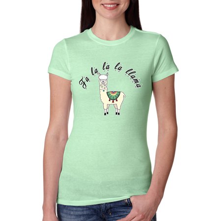 Fa La La La Llama Xmas Ilama Christmas Womens Slim Fit Junior Tee  Mint  Small
