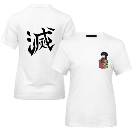 Taicanon Demon Slayer Double-sided Graphic Print Short Sleeve Fashionable T-Shirt for Men Women(White-L)