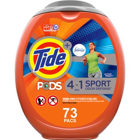 Tide Pods Febreze Sport Odor Defense, 73 Ct Laundry Detergent Pacs ( 4 Pack of 73 Count - 292 Total Count)