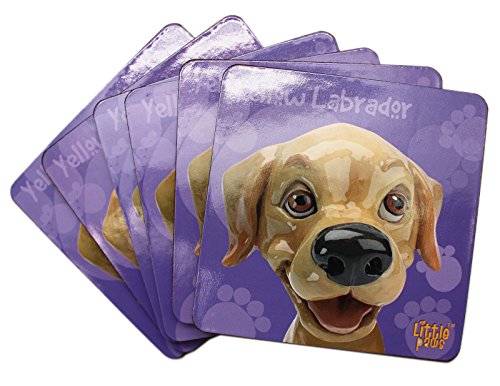 Little Paws Yellow Labrador Purple Colored Square Coasters (Pack of 6)
