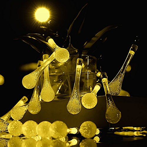 Lalapao Solar Outdoor String Lights 2 Pack 30 LED 19.7ft 8 Modes Water Drop Christmas Fairy String Decor Light Indoor Home Patio Path Lawn Garden Part