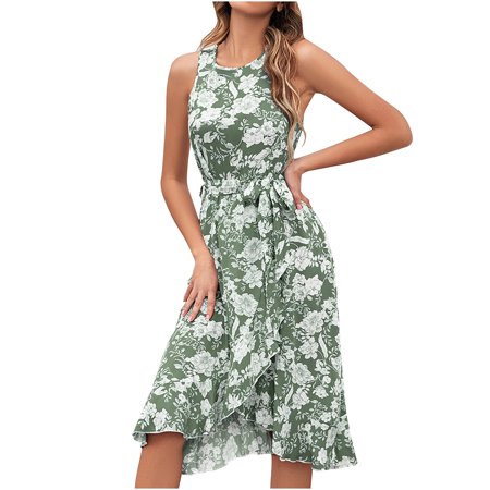 Womens Dresses 2022 Dress Fashion Women Summer Sleeveless Sexy Casual Bandage Floral Print Long Dress Sun Dress for Women 1455