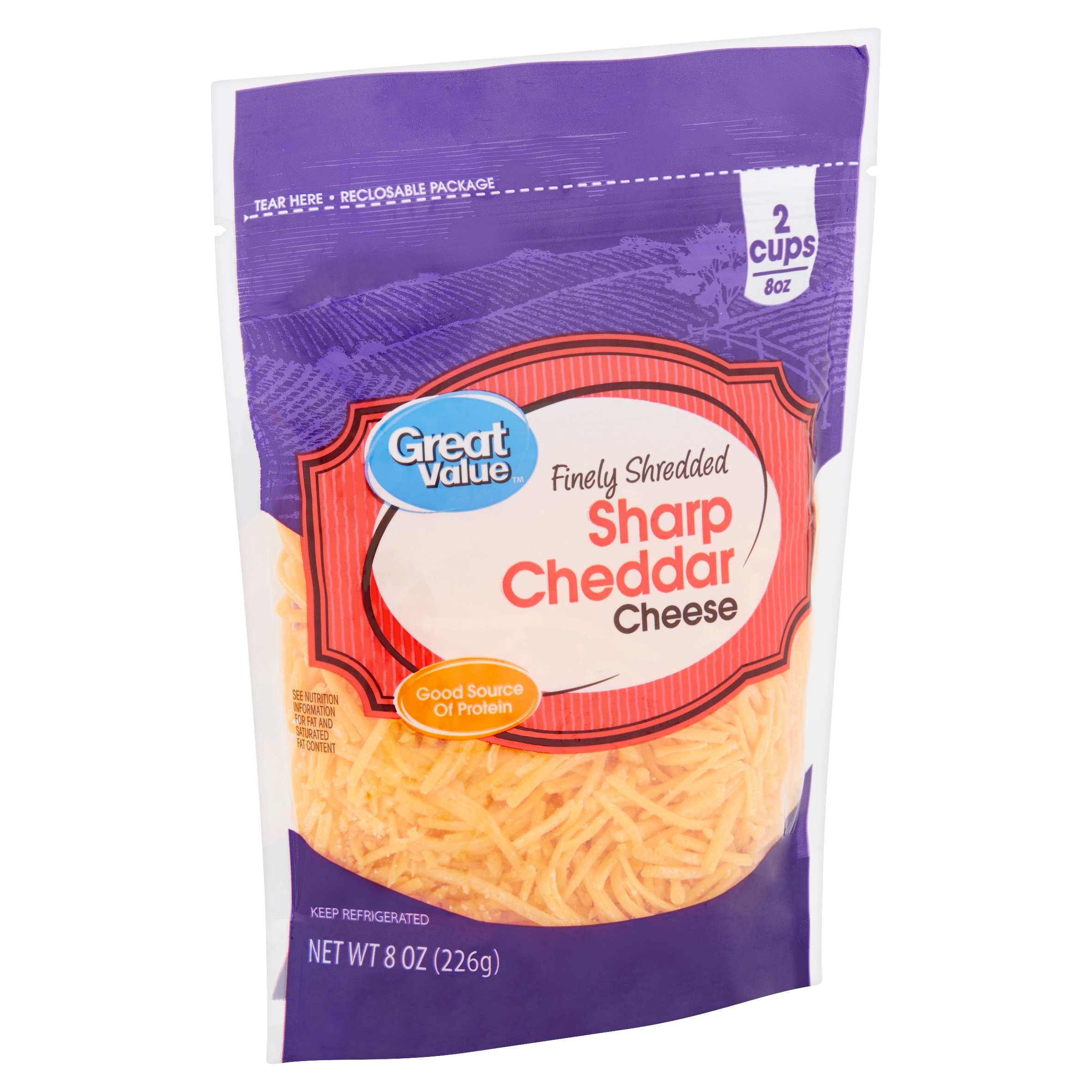 Great Value Finely Shredded Sharp Cheddar Cheese, 8 Oz Image