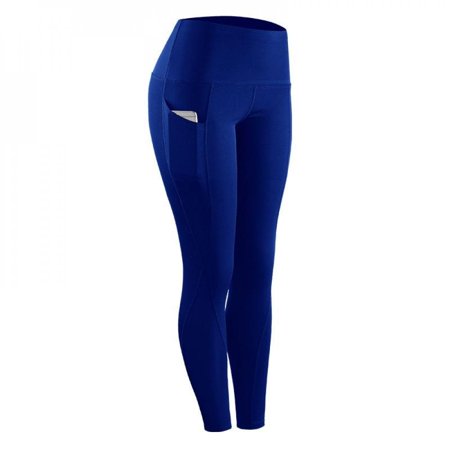 MEROTABLE Women Pants Stretch Compression Sportswear Leggings with Pocket Blue XXL