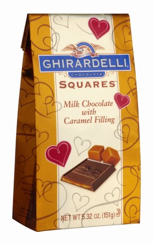 Ghirardelli Valentine's Chocolate Squares, Milk Chocolate with Caramel Filling, 5.32-Ounce Bags (Pack of 4)