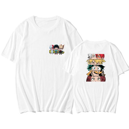 SHIYAO Anime My Hero Academia T-shirt Double-sided Graphic Printing Short Sleeve Tee Casual T-shirt for Women Men(White-L)