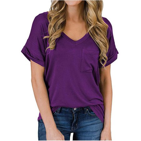Onlywo Womens Tops Dressy Casual  Women S Casual Short Sleeve T Shirt V Neck Loose Pullover Solid Color Trendy Comfy Tee Blouse Tops