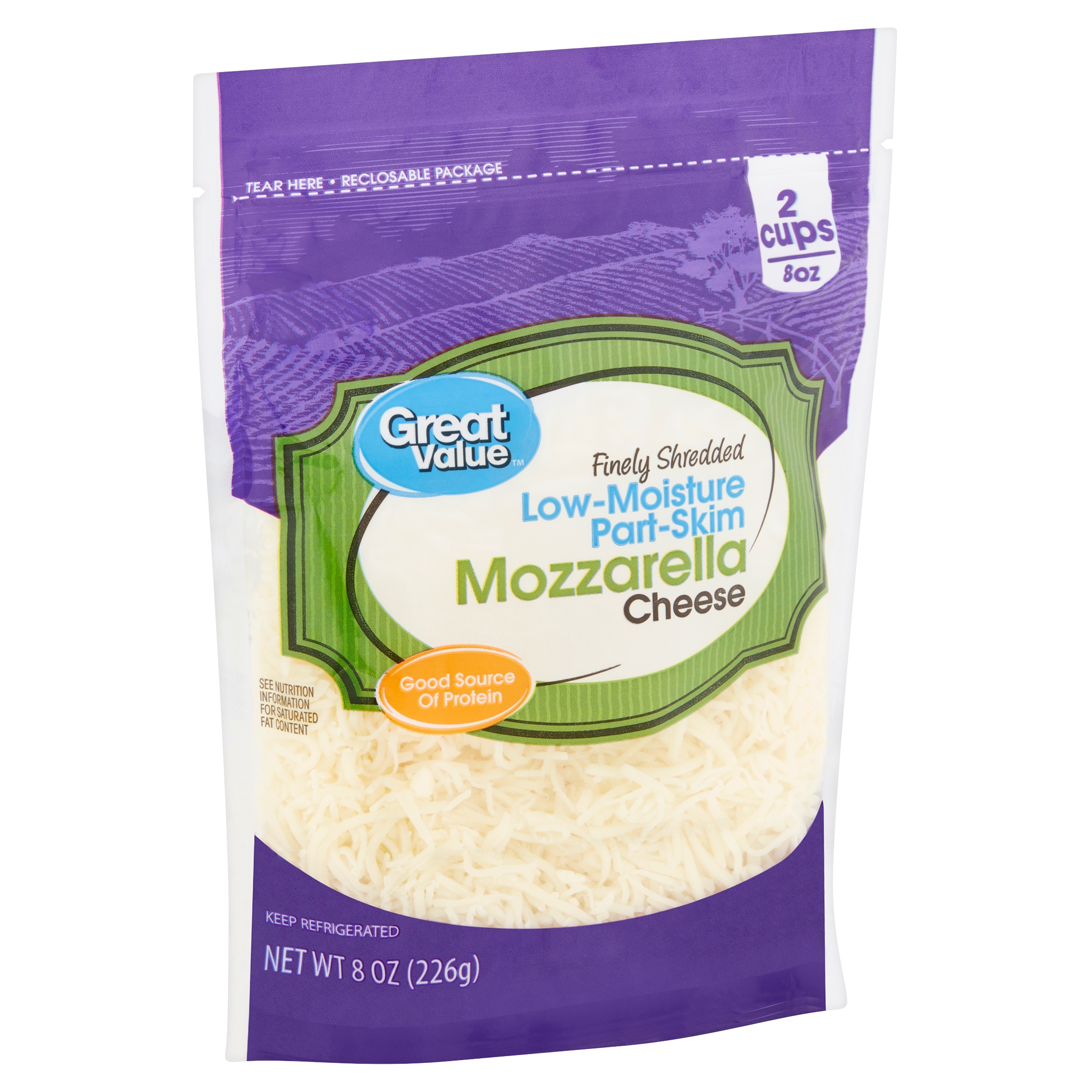 Great Value Finely Shredded Low-Moisture Part-Skim Mozzarella Cheese, 8 Oz Image