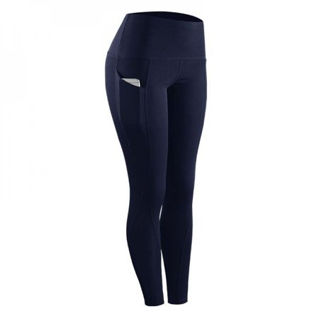 MEROTABLE Women Pants Stretch Compression Sportswear Leggings with Pocket Navy M