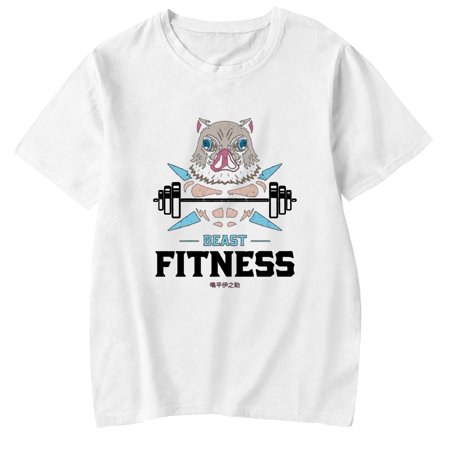 SOSPIRO Demon Slayer Women S and Men S Beast Fitness T-shirt Anime Short Sleeve Graphic Tee  Size S-3XL(White-L)