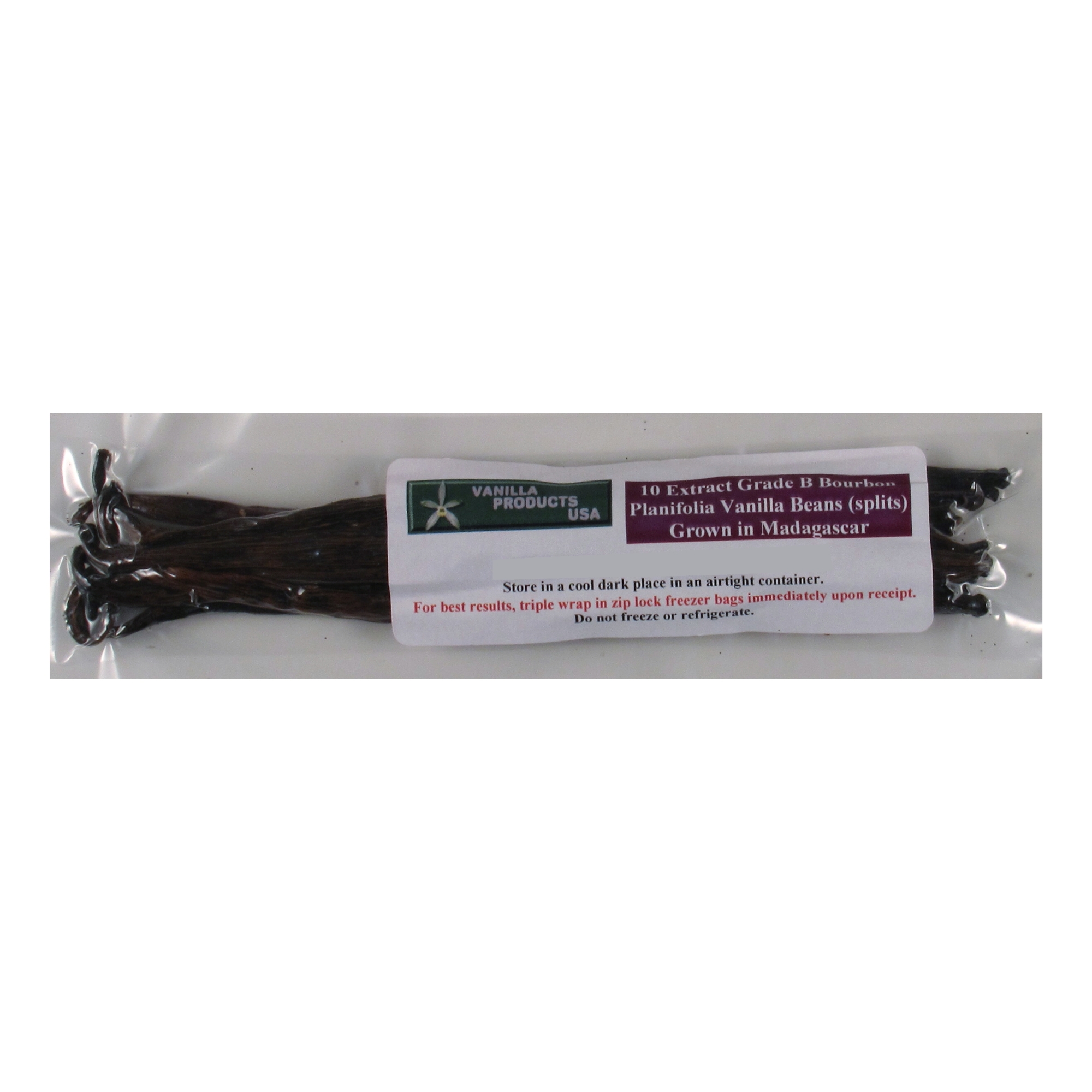 10 Split Extract Grade B Madagascar Bourbon Vanilla Beans 5~6" By Vanilla Products USA