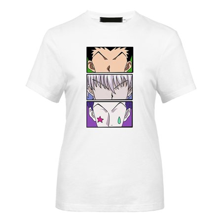 SOSPIRO Hunter X Hunter T-shirt Manga Graphic Short Sleeve Tee Cotton Crewneck T-Shirt for Women Men(White B-L)