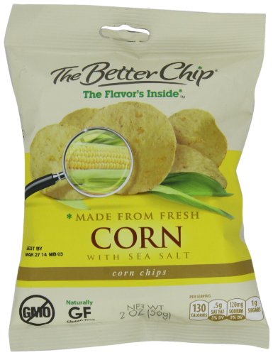The Better Chip Tortilla Chips, Fresh Corn and Sea Salt 2oz Bags, 18 Count,