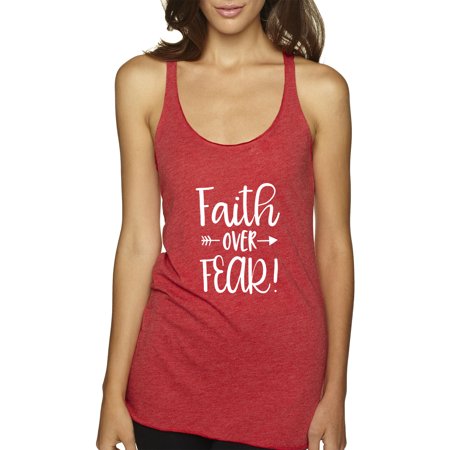True Way 1253 - Women S Tank-Top Faith Over Fear Script Large Red