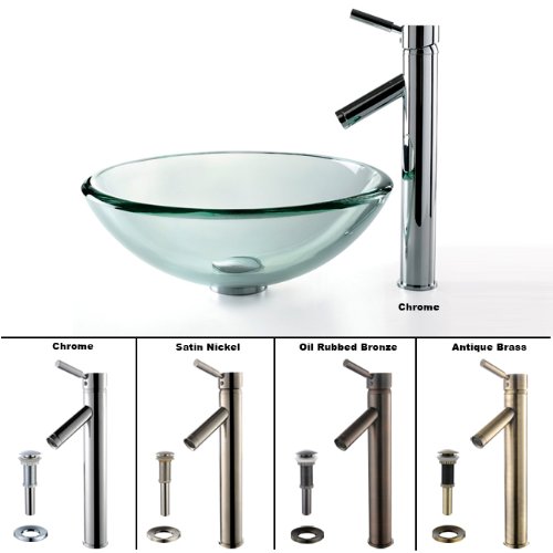 Kraus Glass Vessel Sink, Bathroom Faucet, Pop up Drain, Mounting Ring (Oil Rubbed Bronze)