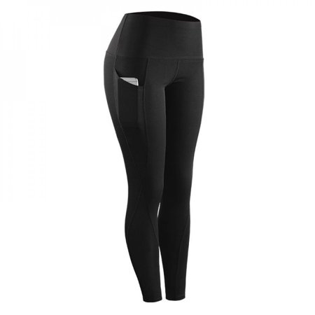 MEROTABLE Women Pants Stretch Compression Sportswear Leggings with Pocket Black XXL