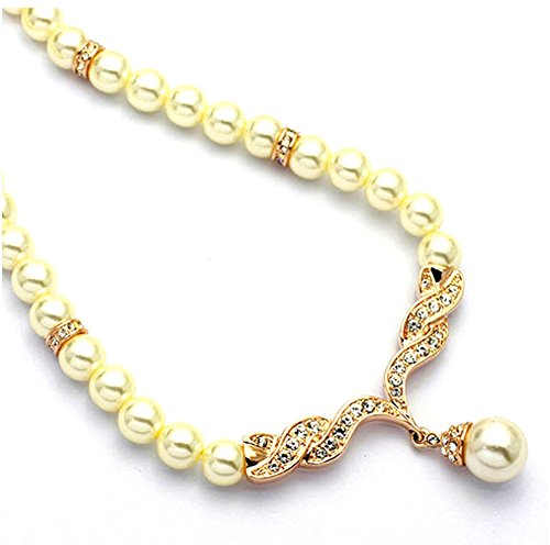 Esen Crystal Gold Plated Pearl Angel's Wing Necklace Earring Jewelry Set 5499 (Gold) thumbnail