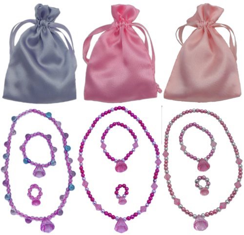 3 Princess Jewelry Dress up Sets - Girl S Easter Basket Stuffers (3 Unique Sets Each with a Necklace  Bracelet  & Ring in a Satin Bag) thumbnail