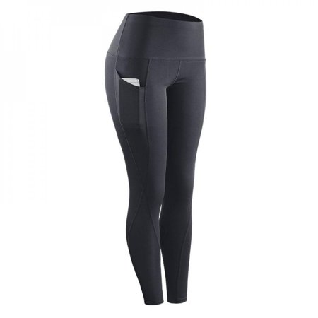 MEROTABLE Women Pants Stretch Compression Sportswear Leggings with Pocket Gray XXL