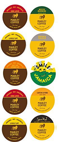 10 Cup Marley® Coffee Sampler! 9 Flavors! Try Them All! Spiced Root Rum, Jamaica Blue Mountain, Mystic Morning, Catch a Fire & Buffalo Soldier!