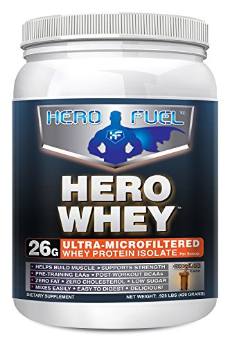 Hero Fuel HERO WHEY - Ultra-Microfiltered Chocolate Whey Protein Isolate - 1 Lbs - 26 Grams of Whey Isolate Protein with Only 2 Carbs per Serving - 13