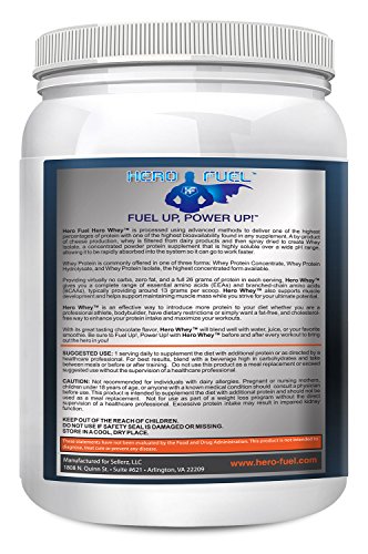 Hero Fuel HERO WHEY - Ultra-Microfiltered Chocolate Whey Protein Isolate - 1 Lbs - 26 Grams of Whey Isolate Protein with Only 2 Carbs per Serving - 13 thumbnail