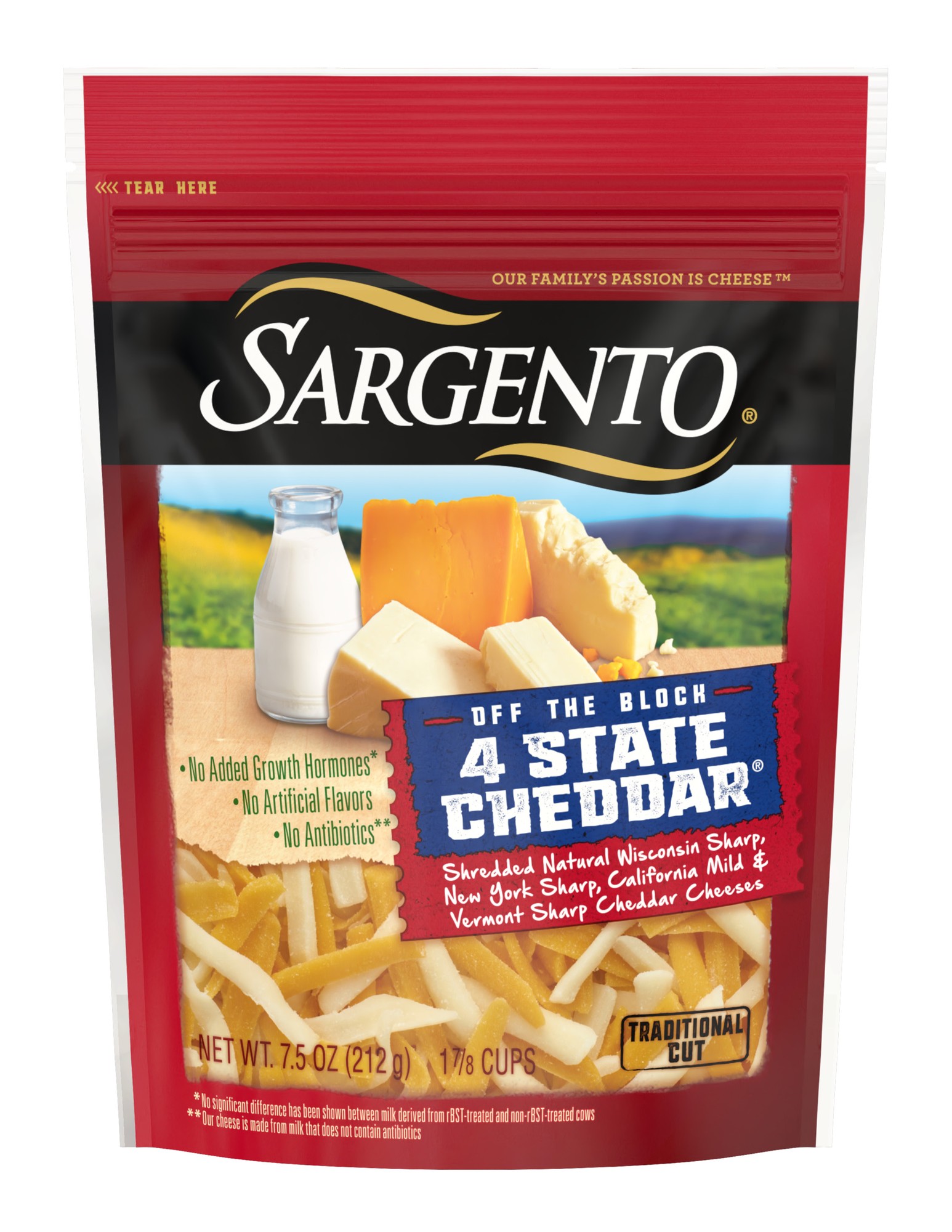 Traditional Cut Shredded Natural Wisconsin Sharp, New York Sharp, California Mild & Vermont Sharp Off the Block 4 State Cheddar Cheeses, 4 State Chedd