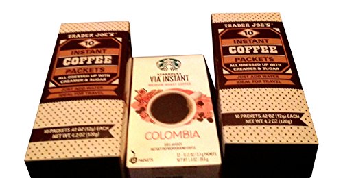 Starbucks VIA Instant Medium Roast - Micro Ground Coffee (12) .11 Oz Packets & Trader Joes Arabica Instant Coffe with Cream and Sugar Already Adde