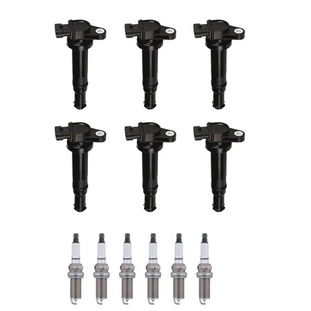 Set of 6 ISA Ignition Coils and 6 Spark Plugs Compatible with 2007 Hyundai Santa Fe 2.7L V6 2656cc Replacement for UF554 5325